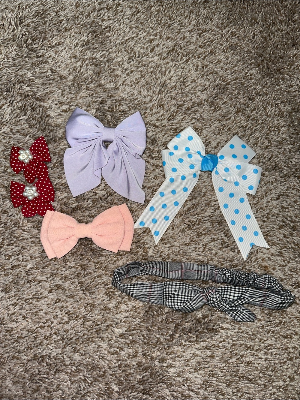 Kids Polka Dot & Solid Hair Bow Set - 5pcs